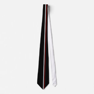 Vertical White and Maroon Stripes on Black Necktie