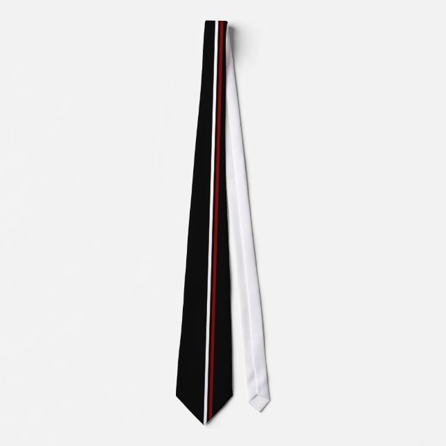 Vertical White and Maroon Stripes on Black Necktie (Front)