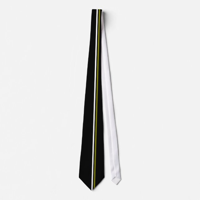 Vertical White and Olive Stripes on Black Necktie (Front)