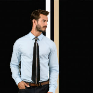 Vertical White and Tan Stripes on Black Necktie