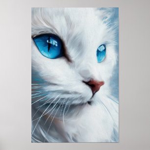 Vertical white cat with blue eyes poster