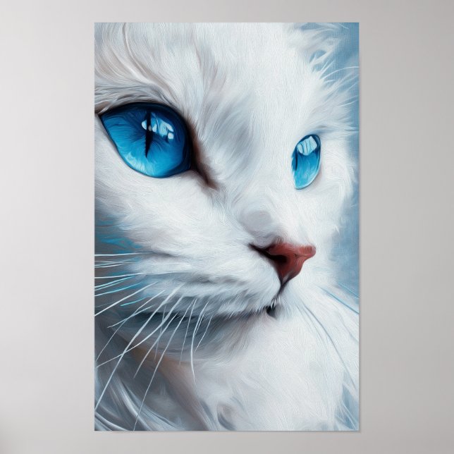 Vertical white cat with blue eyes poster (Front)