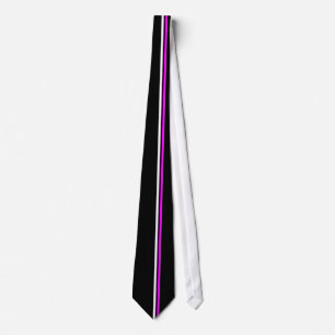 Vertical White, Fuchsia Stripes on Black Necktie