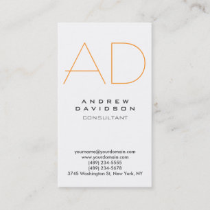 Vertical White Orange Grey Monogram Business Card