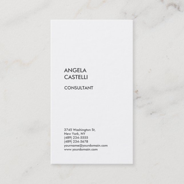 Vertical White Trendy Modern Minimalist Plain Busi Business Card (Front)