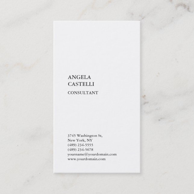 Vertical White Trendy Modern Minimalist Plain Business Card (Front)