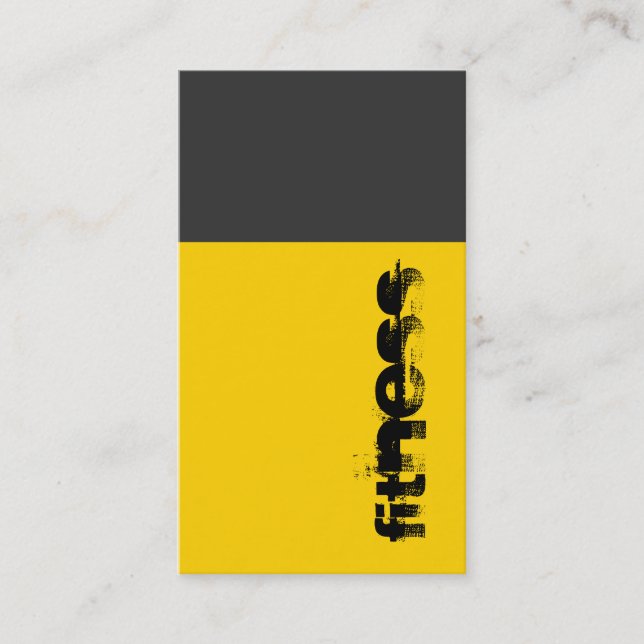 Vertical Yellow Grey Fitness Sport Business Card (Front)