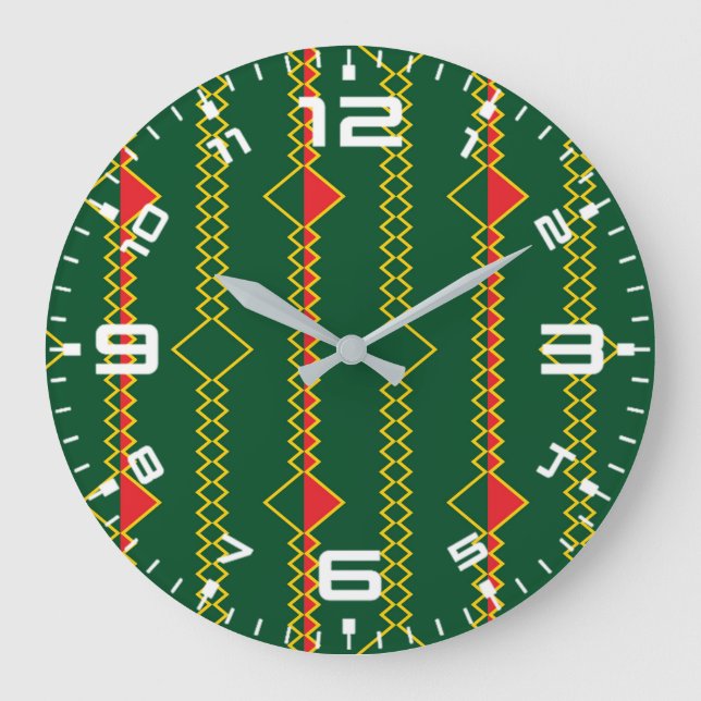 Vertical Zigzag Lines Green Digital Paper  Large Clock (Front)