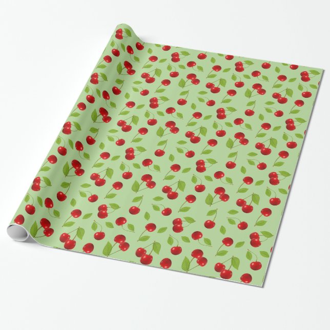 very cherry wrapping paper - in green (Unrolled)