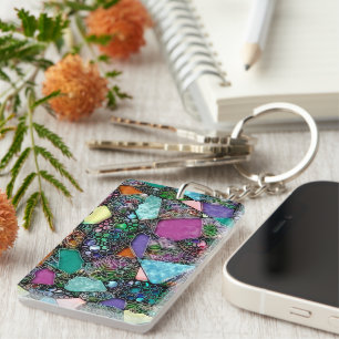Very colorfully abstract forms art 11 key ring