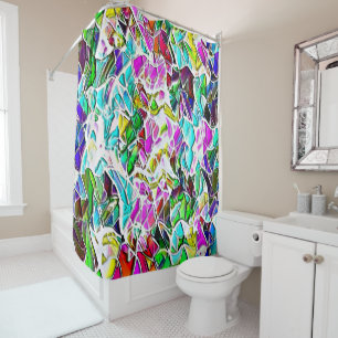 Very coloured abstract shapes floating in milk ste shower curtain