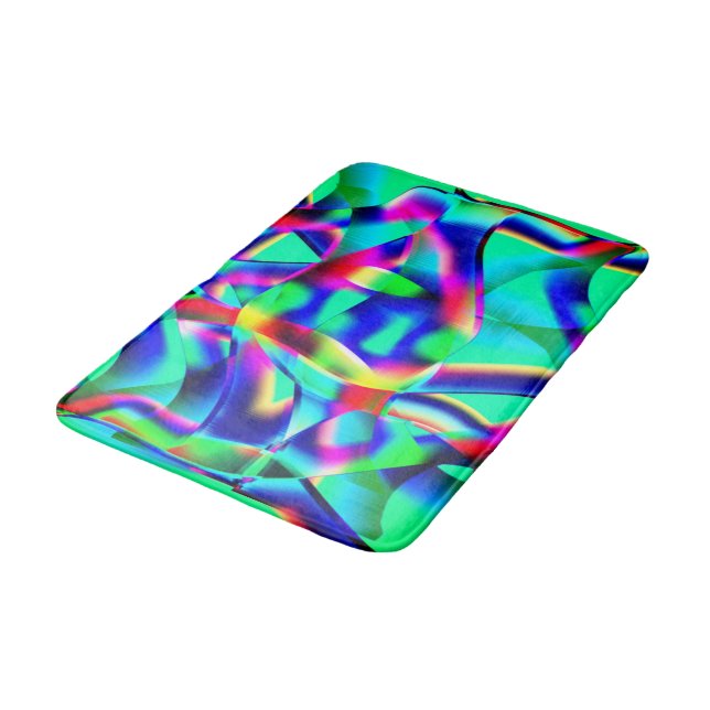 Very colourful curved shapes, green prevails over. bath mat (Angled)