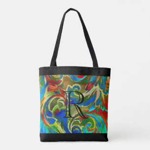Very Colourful Damask Pattern with Monogram Tote Bag