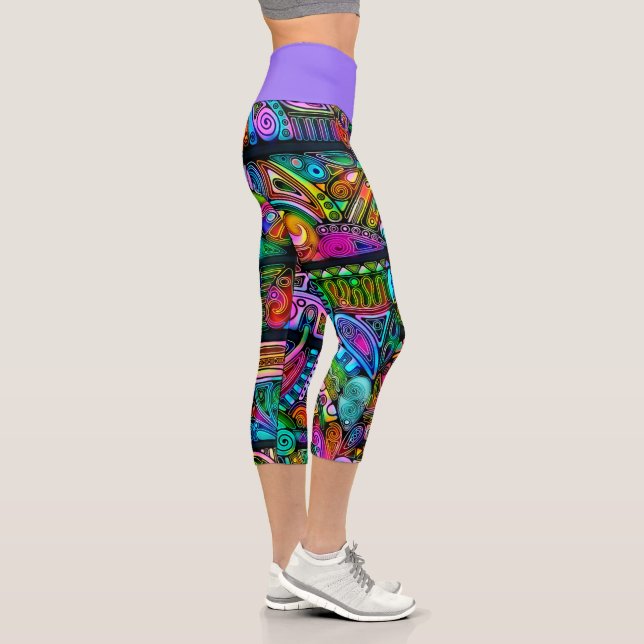 Very colourfully abstract forms art 10 capri leggings (Right)