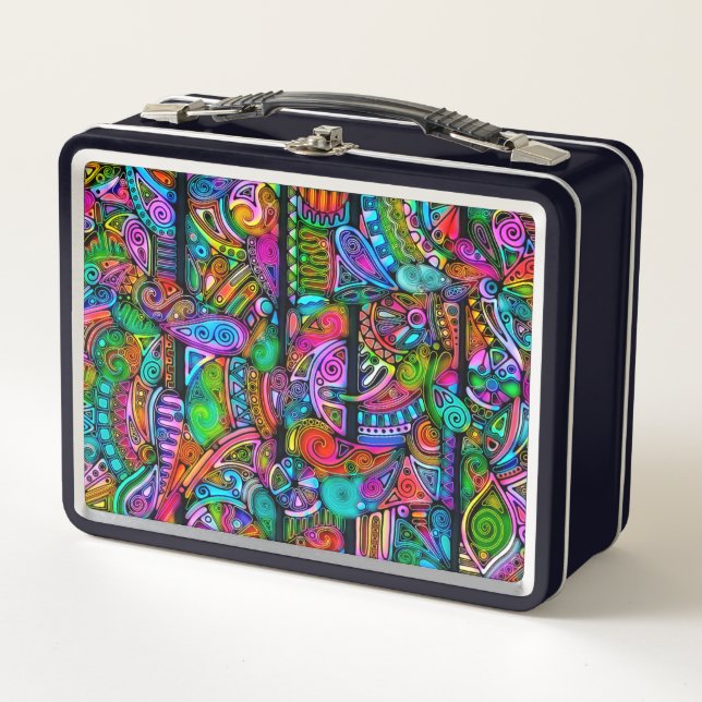Very colourfully abstract forms art 10 metal lunch box (Front)