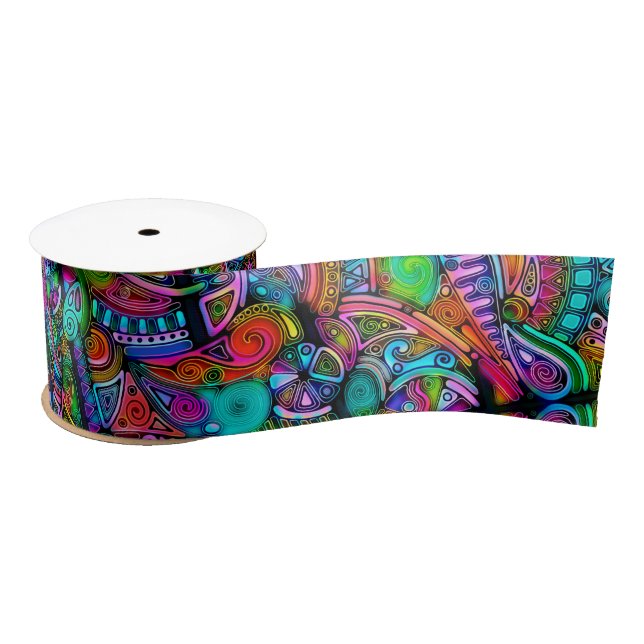 Very colourfully abstract forms art 10 satin ribbon (Spool)