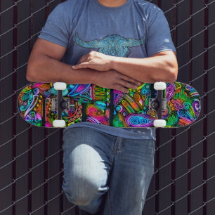 Very colourfully abstract forms art 10 skateboard