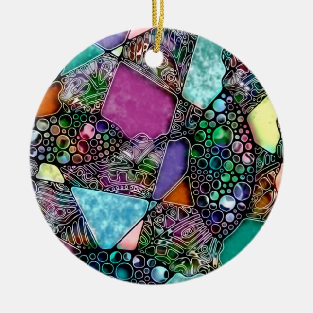 Very colourfully abstract forms art 11 ceramic tree decoration (Front)