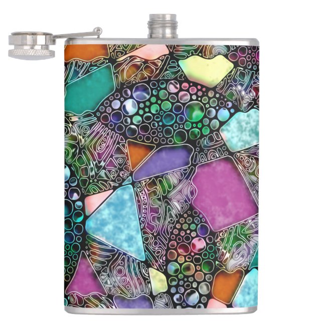 Very colourfully abstract forms art 11 hip flask (Opened)