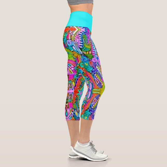 Very colourfully abstract forms art 9 capri leggings (Right)
