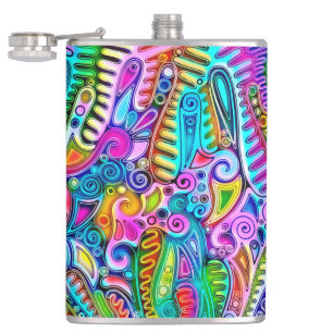 Very colourfully abstract forms art 9 hip flask