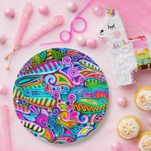 Very colourfully abstract forms art 9 paper plate