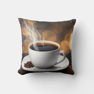 Very Cool AI Generated Cup of Steaming Coffee Cushion