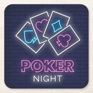 Very Cool and Colorful Simulated Neon Poker Night Square Paper Coaster