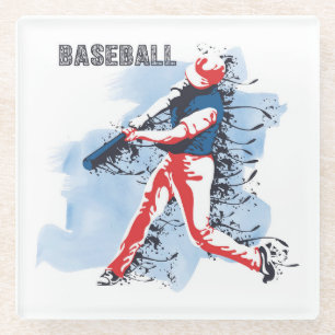 Very Cool and Colourful Baseball Player Swinging Glass Coaster
