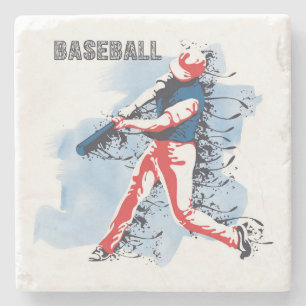 Very Cool and Colourful Baseball Player Swinging Stone Coaster
