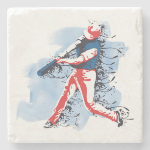 Very Cool and Colourful Baseball Player Swinging Stone Coaster