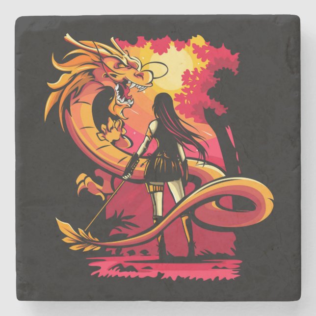 Very Cool and Colourful Dragon Slayer Drawing Stone Coaster (Front)