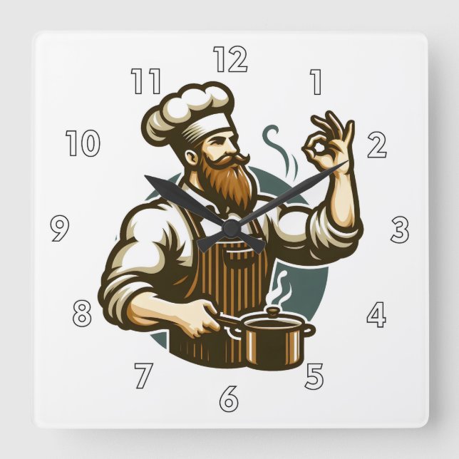 Very Cool and Colourful Perfect Chef Square Wall Clock (Front)