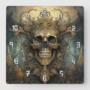 Very Cool Artistic Skull Square Wall Clock