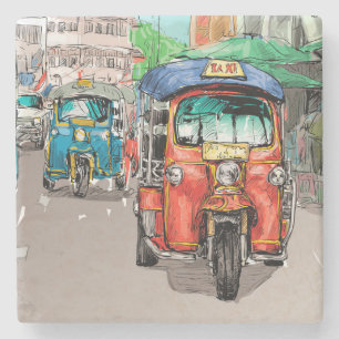 Very Cool City Taxi Sketch Drawing Stone Coaster