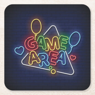 Very Cool & Colourful Simulated Neon Sign Game Are Square Paper Coaster