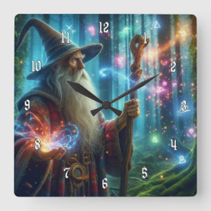 Very Cool & Colourful Wizard Casting a Spell Square Wall Clock