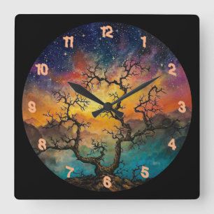 Very Cool Creepy Halloween Tree Square Wall Clock