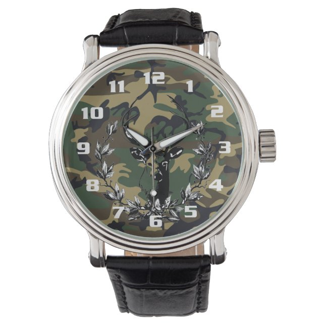 Very Cool Deer On Woodland Camo Pattern Watch (Front)