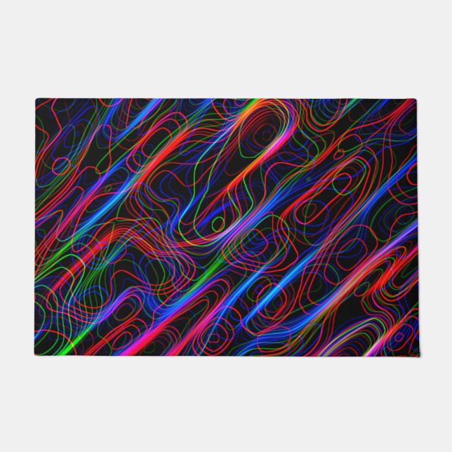 VERY COOL Neon Multicolored Curved Lines Doormat (Front)