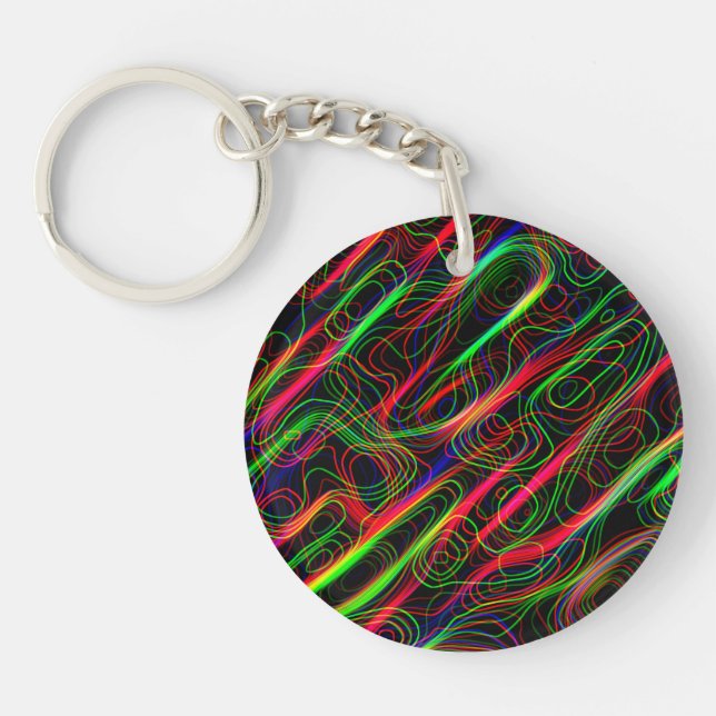 VERY COOL Neon Multicolored Curved Lines Key Ring (Front)