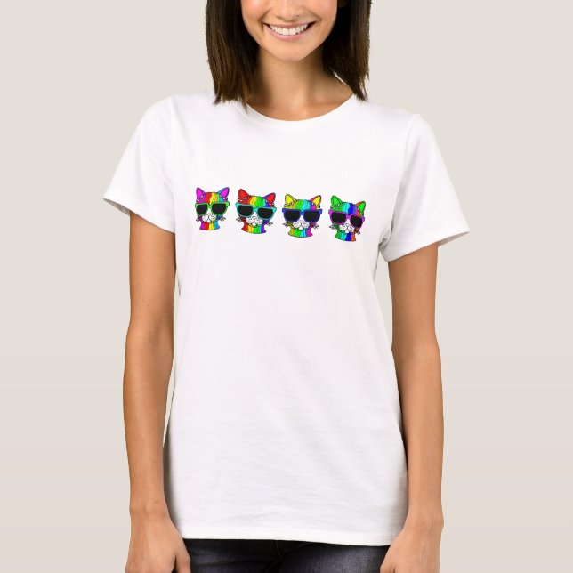 Very Cool Rainbow Cat with Sunglass Pattern  T-Shirt (Front)