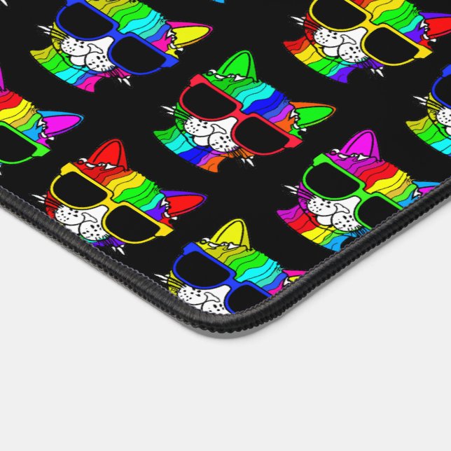 Very Cool Rainbow Cats with Sunglass Pattern  Desk Mat (Corner)