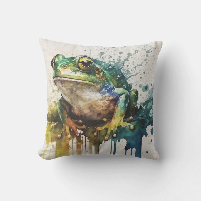 Very Cool Semi-Abstract Frog Painting Cushion (Front)