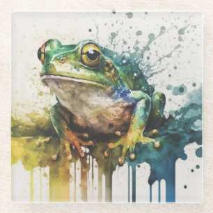 Very Cool Semi-Abstract Frog Painting Glass Coaster