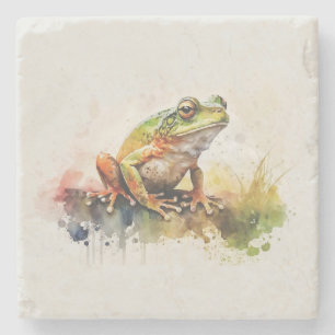 Very Cool Semi-Abstract Frog Painting Stone Coaster