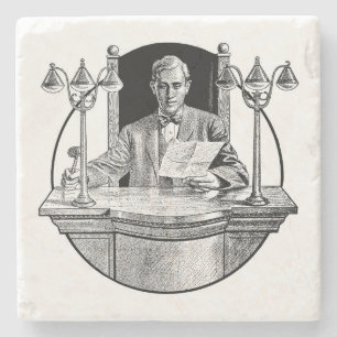 Very Cool Sketch of a Judge at the Bench Drawing Stone Coaster