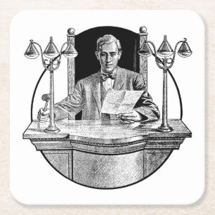 Very Cool Sketch of a Judge at the Bench Square Paper Coaster