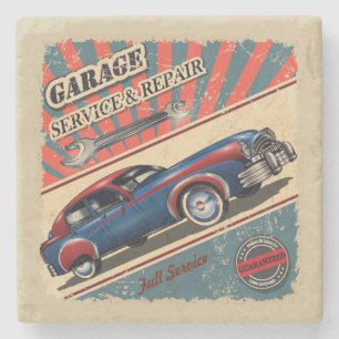 Very Cool Vintage Auto Repair Shop Stone Coaster