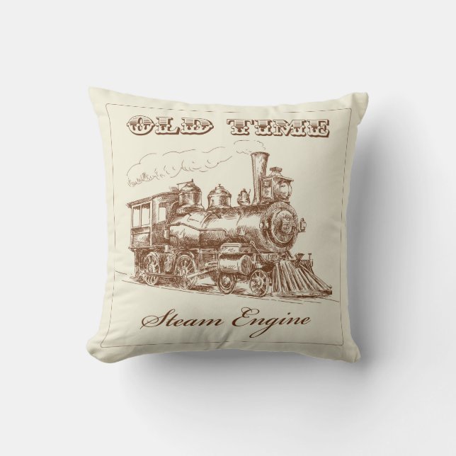 Very Cool Vintage Steam Engine Throw Pillow (Front)